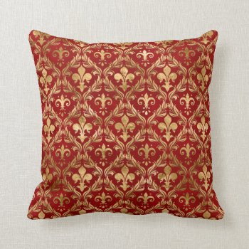 Fleur-de-lis Pattern Luxury Red Throw Pillow by LoveMalinois at Zazzle