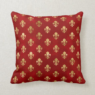 Fleur-de-lis pattern luxury red throw pillow