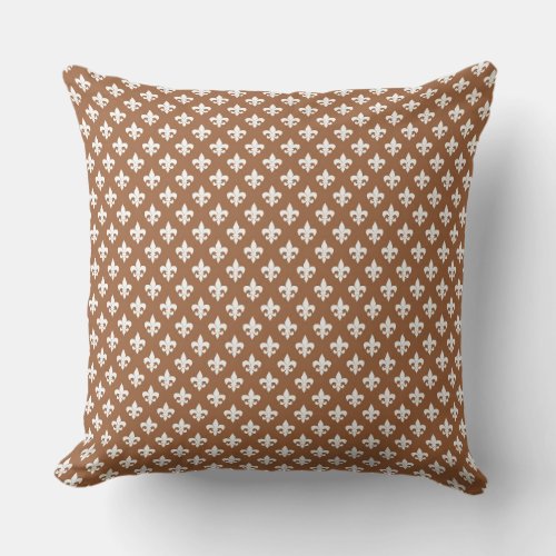 Fleur de Lis pattern on a brown background Throw Pillow