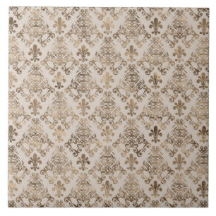 Fleur-de-lis pattern pastel gold ceramic tile