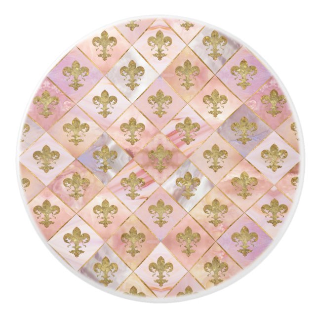 Fleur-de-lis pattern Pastel Quartz Ceramic Knob (Front)