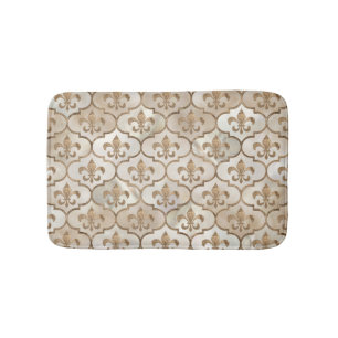 Fleur-de-lis pattern pearl and gold bath mat