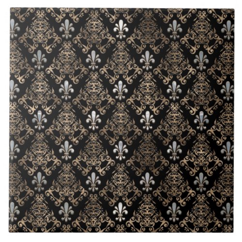 Fleur_de_lis pattern pearl and gold ceramic tile