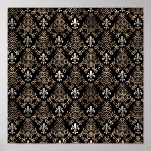 Fleur_de_lis pattern pearl and gold poster