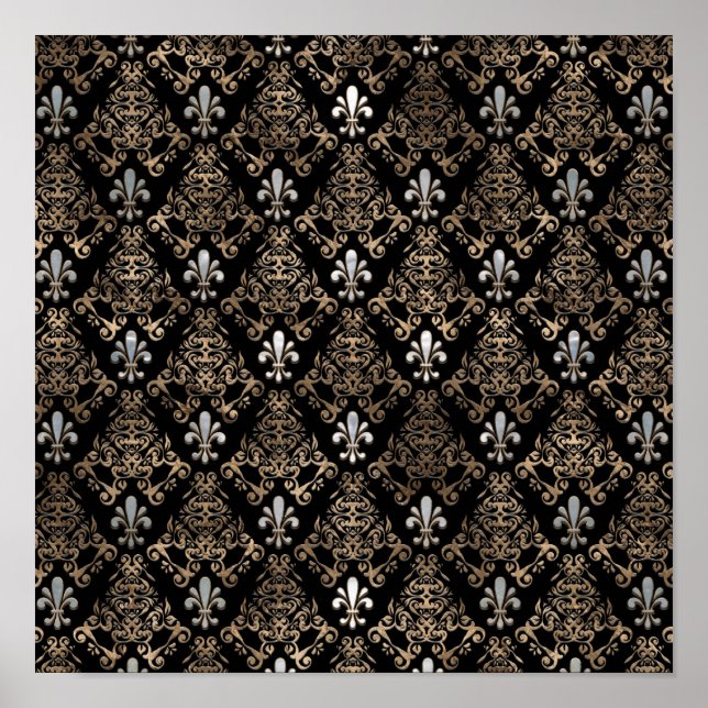 Fleur-de-lis pattern pearl and gold poster (Front)