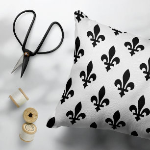 Fleur de Lis Pattern, Royal French, Black on White Accent Pillow