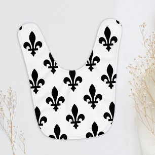 Fleur de Lis Pattern, Royal French, Black on White Baby Bib