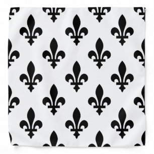 Fleur de Lis Pattern, Royal French, Black on White Bandana