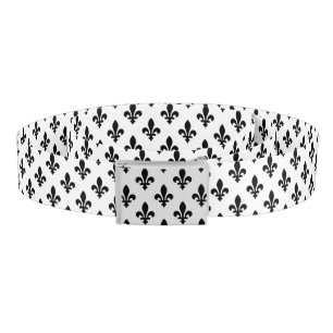 Fleur de Lis Pattern, Royal French, Black on White Belt