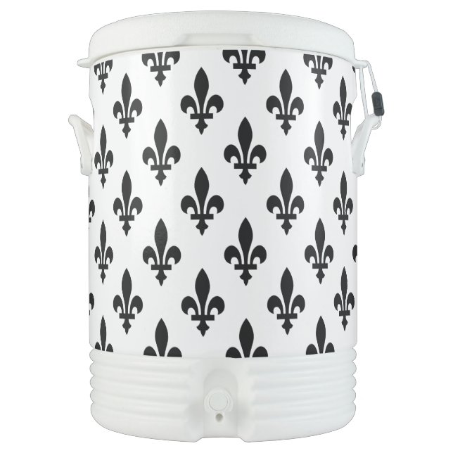 Fleur de Lis Pattern, Royal French, Black on White Beverage Cooler (Front)