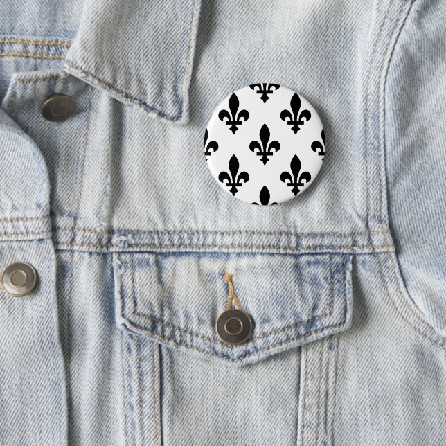 Fleur de Lis Pattern, Royal French, Black on White Button (In Situ)