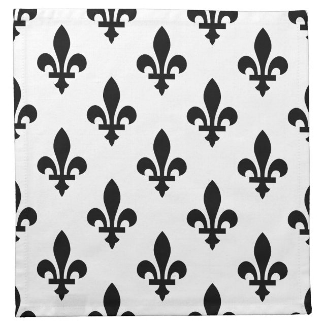 Fleur de Lis Pattern, Royal French, Black on White Cloth Napkin (Front)