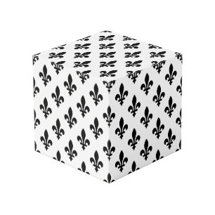Fleur de Lis Pattern, Royal French, Black on White Cube