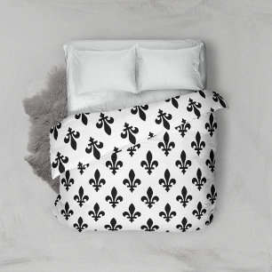 Fleur de Lis Pattern, Royal French, Black on White Duvet Cover