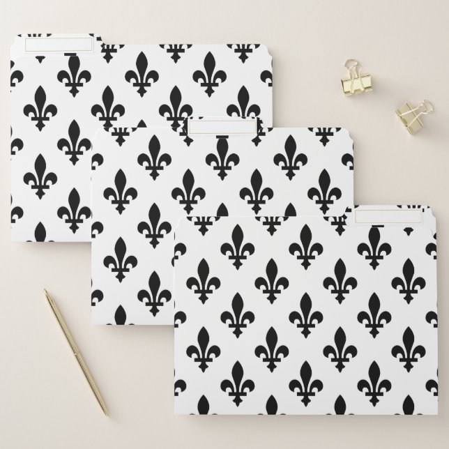 Fleur de Lis Pattern, Royal French, Black on White File Folder (Set)