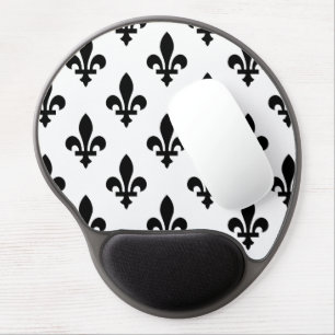 Fleur de Lis Pattern, Royal French, Black on White Gel Mouse Pad