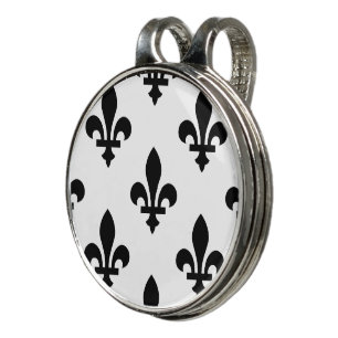 Fleur de Lis Pattern, Royal French, Black on White Golf Hat Clip