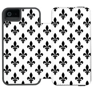 Fleur de Lis Pattern, Royal French, Black on White iPhone SE/5/5s Wallet Case