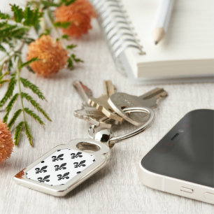 Fleur de Lis Pattern, Royal French, Black on White Keychain