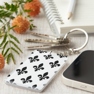 Fleur de Lis Pattern, Royal French, Black on White Keychain