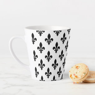 Fleur de Lis Pattern, Royal French, Black on White Latte Mug