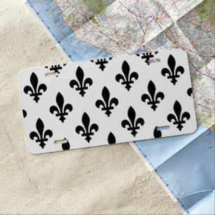 Fleur de Lis Pattern, Royal French, Black on White License Plate