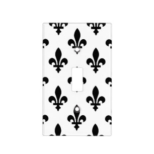 Fleur de Lis Pattern, Royal French, Black on White Light Switch Cover