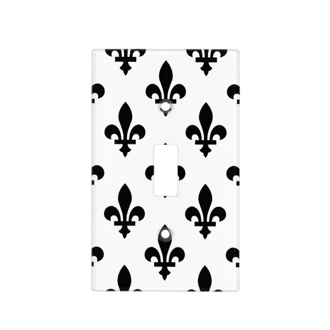Fleur de Lis Pattern, Royal French, Black on White Light Switch Cover (Front)