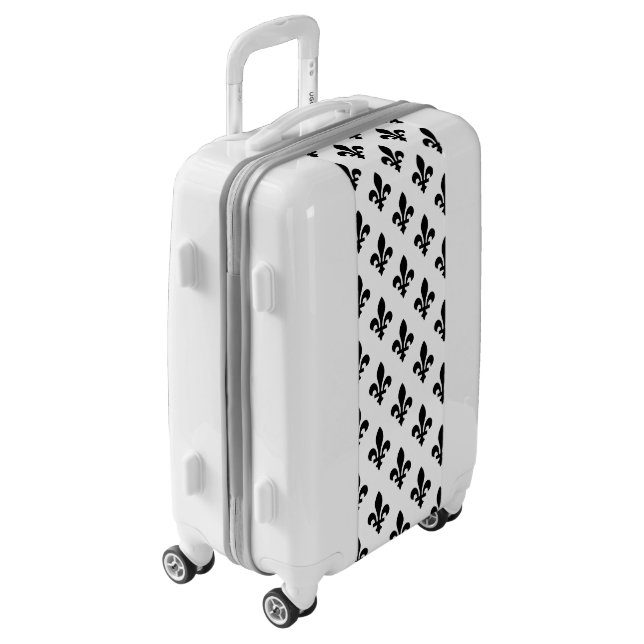 Fleur de Lis Pattern, Royal French, Black on White Luggage (Rotated Left)