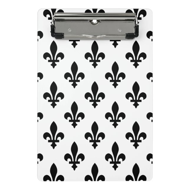 Fleur de Lis Pattern, Royal French, Black on White Mini Clipboard (Front)