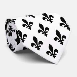 Fleur de Lis Pattern, Royal French, Black on White Neck Tie