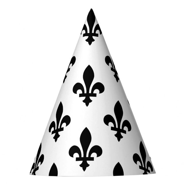 Fleur de Lis Pattern, Royal French, Black on White Party Hat (Front)