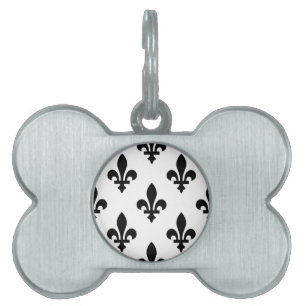 Fleur de Lis Pattern, Royal French, Black on White Pet ID Tag