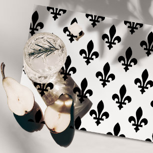 Fleur de Lis Pattern, Royal French, Black on White Placemat