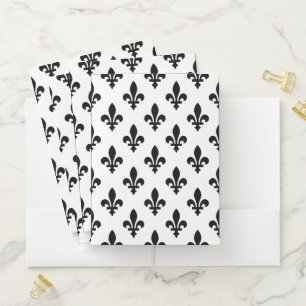 Fleur de Lis Pattern, Royal French, Black on White Pocket Folder