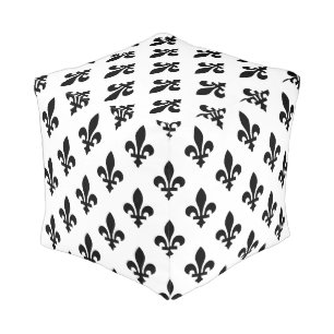 Fleur de Lis Pattern, Royal French, Black on White Pouf