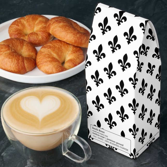 Fleur de Lis Pattern, Royal French, Black on White Roasted Coffee (Breakfast)