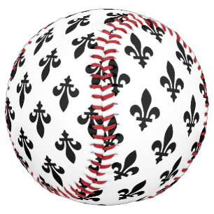 Fleur de Lis Pattern, Royal French, Black on White Softball