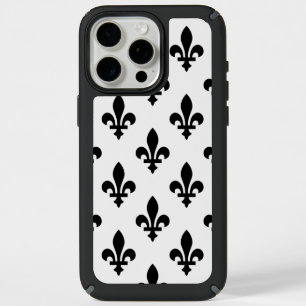 Fleur de Lis Pattern, Royal French, Black on White iPhone 15 Pro Max Case