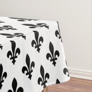 Fleur de Lis Pattern, Royal French, Black on White Tablecloth