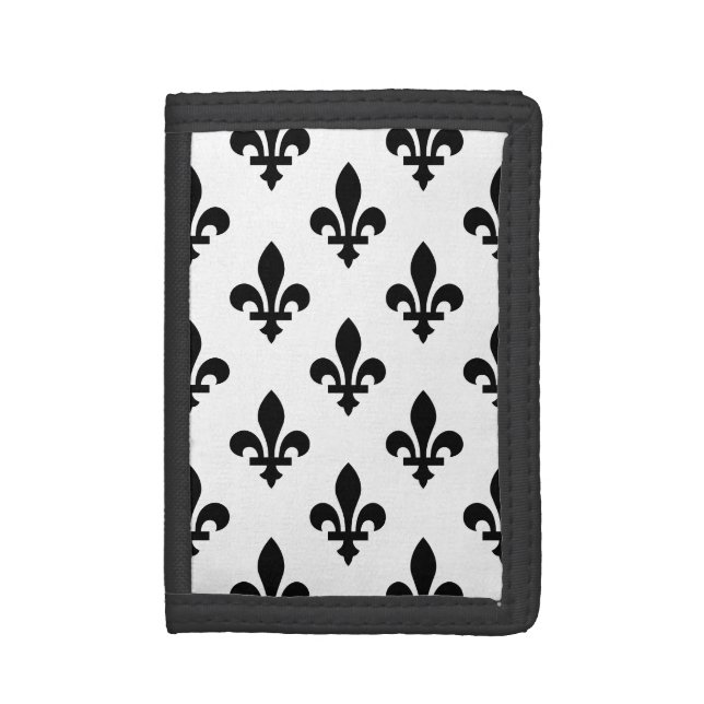 Fleur de Lis Pattern, Royal French, Black on White Trifold Wallet (Front Vertical)