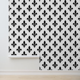 Fleur de Lis Pattern, Royal French, Black on White Wallpaper