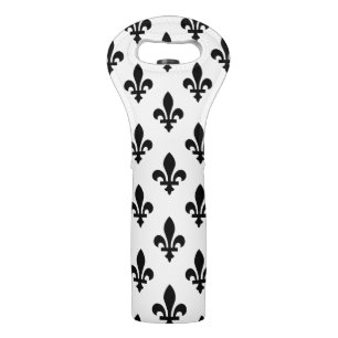 Fleur de Lis Pattern, Royal French, Black on White Wine Bag