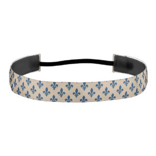 Fleur de Lis Pattern, Royal French Blue on Cream Athletic Headband