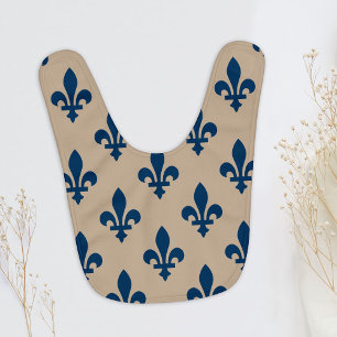Fleur de Lis Pattern, Royal French Blue on Cream Baby Bib