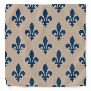 Fleur de Lis Pattern, Royal French Blue on Cream Bandana