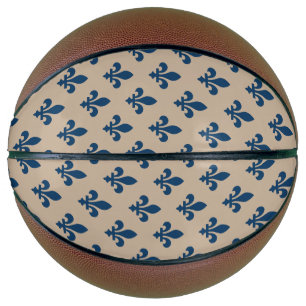Fleur de Lis Pattern, Royal French Blue on Cream Basketball