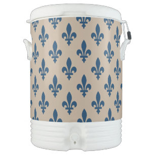 Fleur de Lis Pattern, Royal French Blue on Cream Beverage Cooler