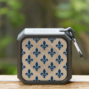 Fleur de Lis Pattern, Royal French Blue on Cream Bluetooth Speaker