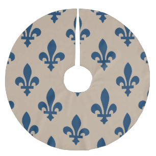 Fleur de Lis Pattern, Royal French Blue on Cream Brushed Polyester Tree Skirt